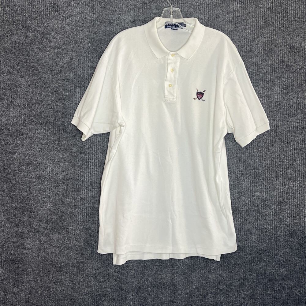 Vintage Polo Ralph Lauren Mens Polo Shirt Size Large White Club Crest Preppy